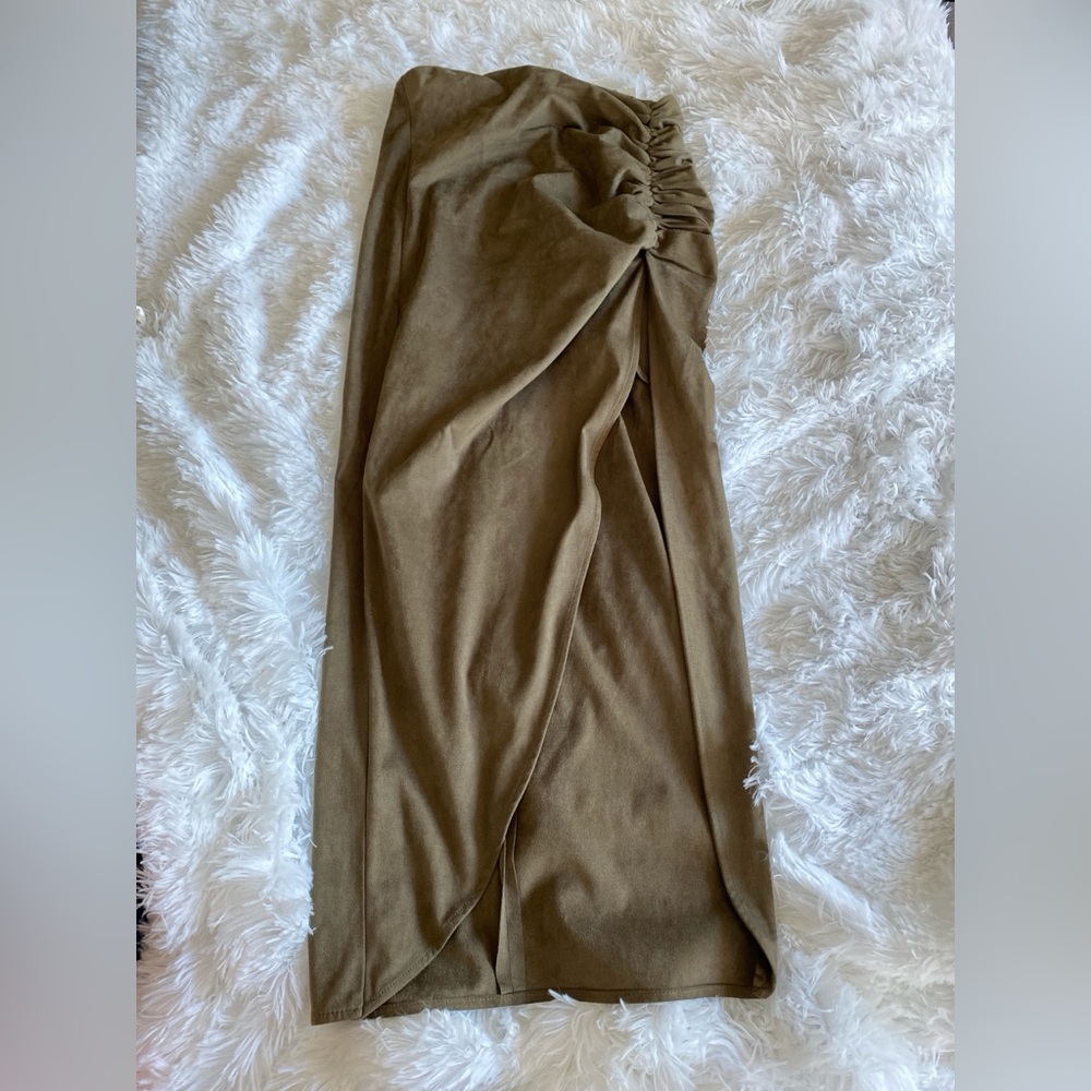 Zara Green Maxi Wrap Skirt with Ruched Slit